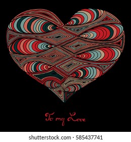 Hand drawn heart with colorful pattern for valentines day design, vector illustration