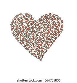 Hand drawn heart consisting of small red and beige parts. Vector illustration for Valentine's Day
