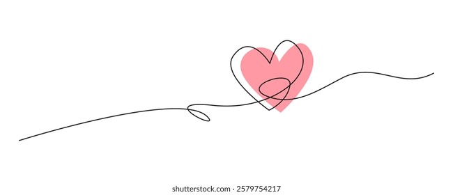 Hand drawn heart continous line doodle style. Love or heart line art drawing. Editable line vector illustration