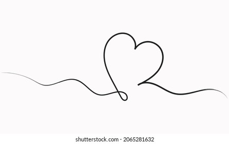 Hand drawn heart. Continuous line art drawing. Doodle vector illustration in a continuous line. Line art decorative design.