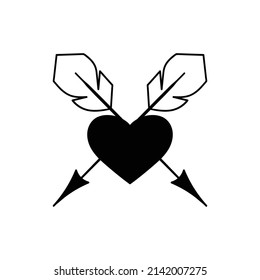 hand drawn heart with cross arrow doodle illustration for tattoo stickers poster etc