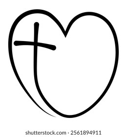 Hand Drawn Heart with Cross Inside cross symbol faith love