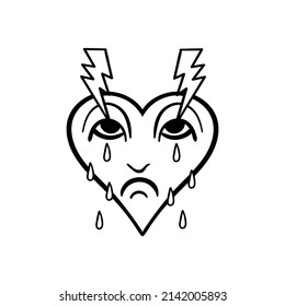 hand drawn heart cry doodle illustration for tattoo stickers poster etc