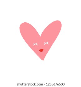 Hand drawn heart cute character sticker. Vector illustration.