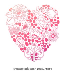 Hand drawn heart design. Cute heart-shaped blossom. Ready-to-print art. Template for your design. Illustration for postcards, greeting cards, t-shirts etc. Vector illustration.