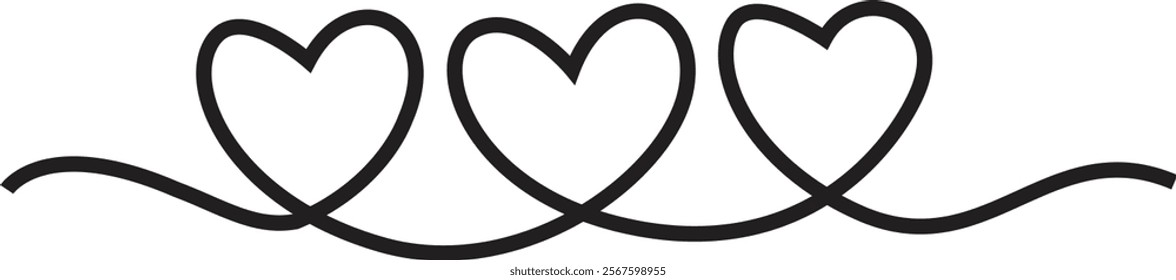 Hand Drawn Heart Divider Icon with Love Line Design for Romantic Decoration on White Background