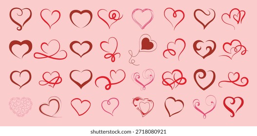 Handgezeichnetes Herz Doodle Vektor Set, Romantische Liebe Skizze Kollektion, Niedliche Valentinstag Herz Icons, Dekorative Romantische Symbole für Hochzeit, Grußkarte, Aufkleber, Social Media Design.