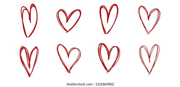 Hand drawn heart doodles, love symbol illustrations