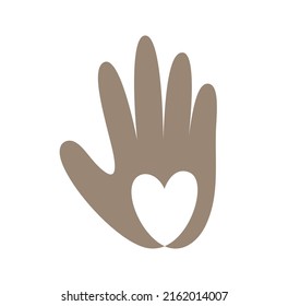 Hand drawn hand with heart Encourage donate logo. Stop war in Ukraine. Concept idea of donation and help icon. Protection from Russian invaders.