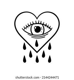 hand drawn heart eye tears doodle illustration for tattoo stickers poster etc