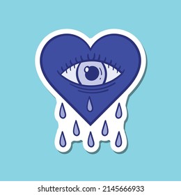 hand drawn heart eye tears doodle illustration for tattoo stickers poster etc