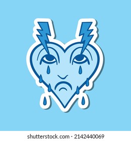 hand drawn heart face cry with lightning doodle illustration for stickers print etc premium vector
