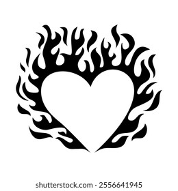 Hand drawn of heart with Fire flame icon symbol. isolated on white background. vector icon illustration