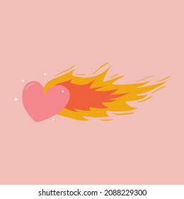 La mano dibujó el corazón en la ilustración del vector del fuego. Símbolo de amor y pasión que quema garabatos. Elemento de San Valentín para tarjeta, afiche, pancarta, diseño de pegatinas e impresión