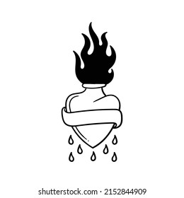 hand drawn heart fire vintage doodle illustration for tattoo stickers poster etc