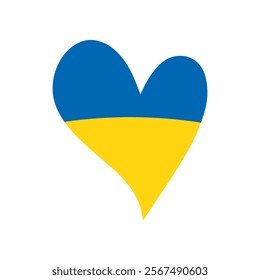 Hand Drawn Heart Flag of Ukraine in National Colors on White Background. Pray for Ukraine and Support to Stop the War.