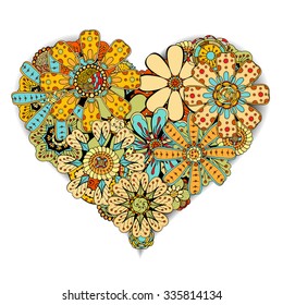 Hand drawn Heart of flower doodle background. Vector illustration