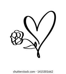 Hand drawn Heart and flower love sign. Romantic calligraphy illustration vector for valentines day and wedding. Concept icon symbol for t-shirt, greeting card, poster