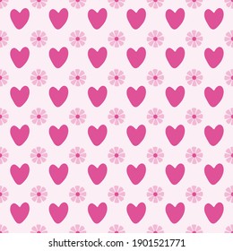 Hand drawn heart and flower seamless pattern. vector hand drawn illustration.