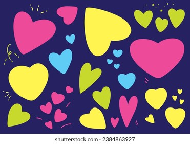 Hand drawn heart frame set in neon colors
