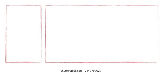 Hand drawn heart frames and stamps. Grange red brush painting isolated on white background. set of red brush painted ink stamp frames with place for your design element