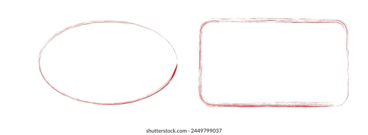 Hand drawn heart frames and stamps. Grange red brush painting isolated on white background. set of red brush painted ink stamp frames with place for your design element