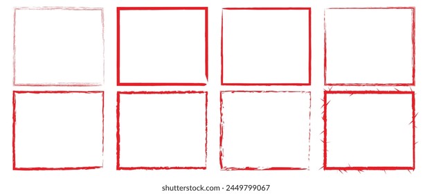 Hand drawn heart frames and stamps. Grange red brush painting isolated on white background. set of red brush painted ink stamp frames with place for your design element