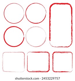 Hand drawn heart frames and stamps. Grange red brush painting isolated on white background. set of red brush painted ink stamp frames with place for your design element 11