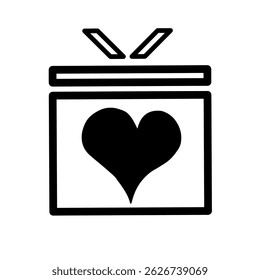 hand drawn heart icon inside gift box vector illustration on white background