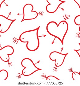 Hand drawn heart icon seamless pattern background. Business flat vector illustration. Love Valentine's Day sign symbol pattern.