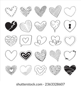 icono del corazón dibujado a mano aislado en fondo blanco.