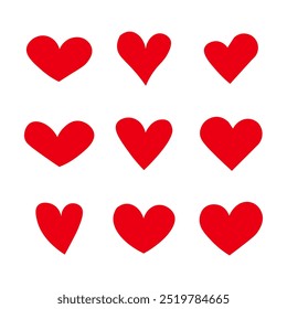 Hand drawn heart icon set for poster, wallpaper and valentines day. Red heart isolated symbols.