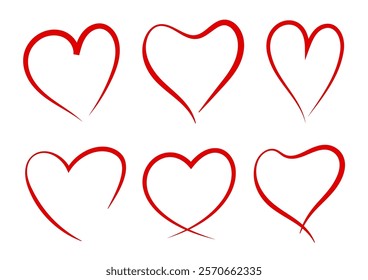 Hand drawn heart icon for valentine day. Doodle red heart outline frame background.