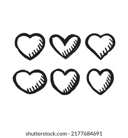 Hand drawn heart icons. Heart doodle collection for valentine's day. Wedding and love decoration elements.