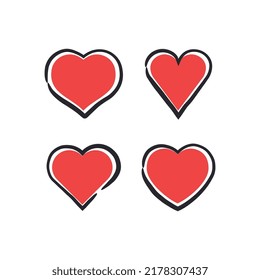 Hand drawn heart icons. Heart doodle collection for valentine's day. Wedding and love decoration elements.