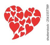 Hand drawn heart illustration icon. A big heart made of many hearts. Valentine image doodle.