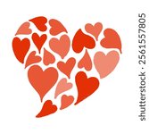 Hand drawn heart illustration icon. A big heart made of many hearts. Valentine image doodle.