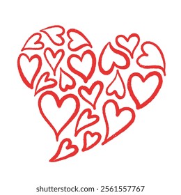 Hand drawn heart illustration icon. A big heart made of many hearts. Valentine image doodle.