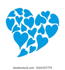 Hand drawn heart illustration icon. A big heart made of many hearts. Valentine image doodle.