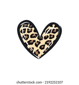 Hand drawn heart illustration with leopard print. Perfect for t-shirt, print, fashion, design