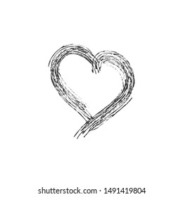 Hand drawn heart illustration. Love symbol doodle. Grungy brush stroke for valentine's day. 