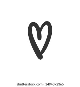 Hand drawn heart illustration. Love symbol doodle. Grungy brush stroke for valentine's day. 