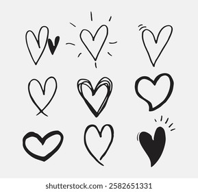 Hand drawn heart illustration set, Collection of illustrated heart icons, Valentine's day illustration icons