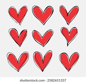 Hand drawn heart illustration set, Collection of illustrated heart icons, Valentine's day illustration icons