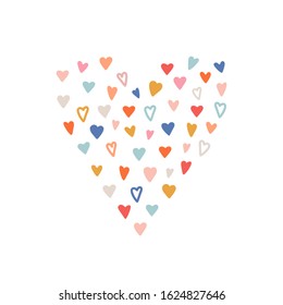 Hand drawn heart isolated on white background. Valentines Day card. Handmade heart icon for valentines, wedding, birthday. Collection of color hearts. Romantic design elements. Vector illustration.