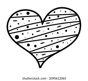 Hand drawn heart isolated on the white background in simple doodle style. Symbol of love and Valentine Day. Vector illustration EPS10.