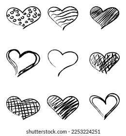 Hand drawn heart isolated on white background. Set of love signs. Unique design illustration. Elements for graphic design, printing, wallpapers, greeting cards