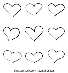 Hand drawn heart isolated on white background. Set of love signs. Unique design illustration. Elements for graphic design, printing, wallpapers, greeting cards