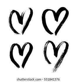 Hand drawn heart isolated vector icons set sketch for Valentines day, wedding birthday love element symbol design. Heart drawing marker or felt-tip pen on white background