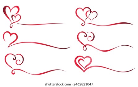 Hand drawn heart line art concept. Red Ribbon. Vector illustration decorative design